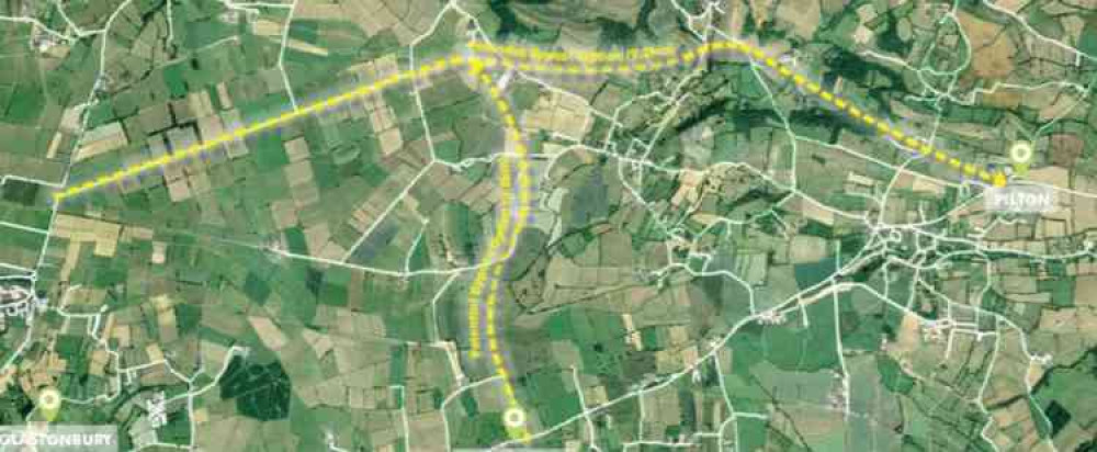 Two possible routes of the Pilton Bypass around the village (Photo: Mendip District Council)