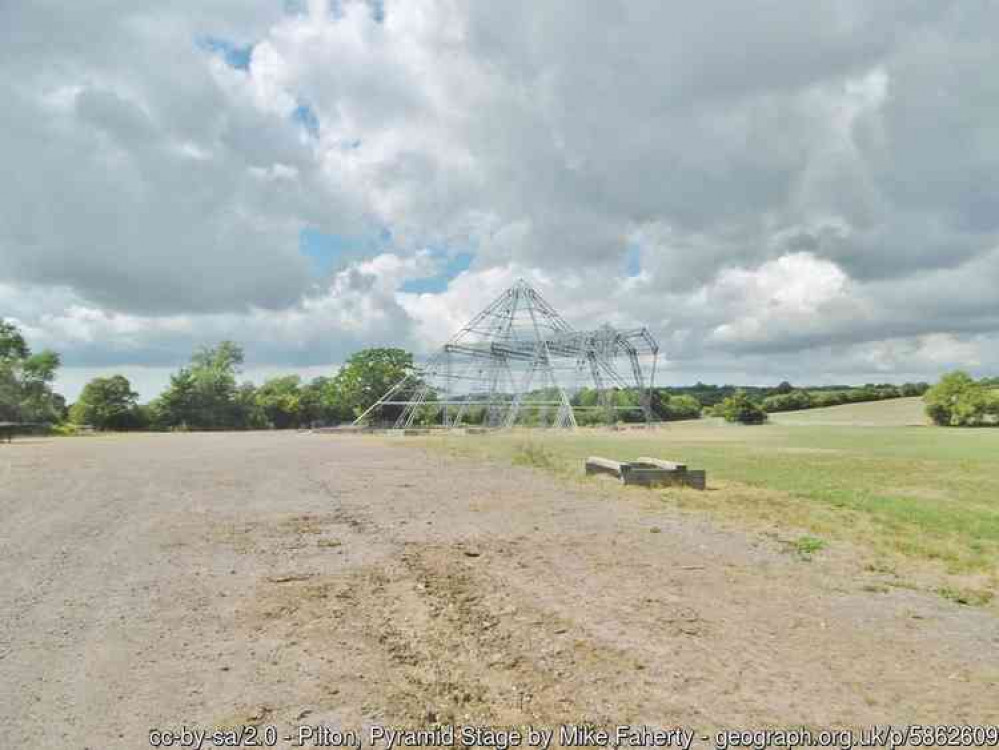 The frame of the Pyramid Stage at Worthy Farm