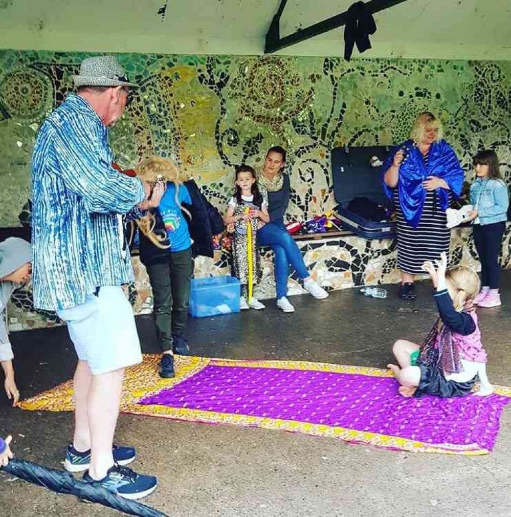 Pete the Poet with youngsters at Collett Park on Sunday