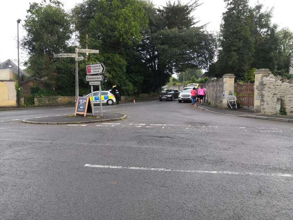 The road closed in Shepton Mallet this evening (Photo: Karen Mercer)