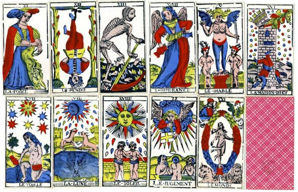 Selection of trumps from the Tarot de Marseilles, a typical 18th-century pack