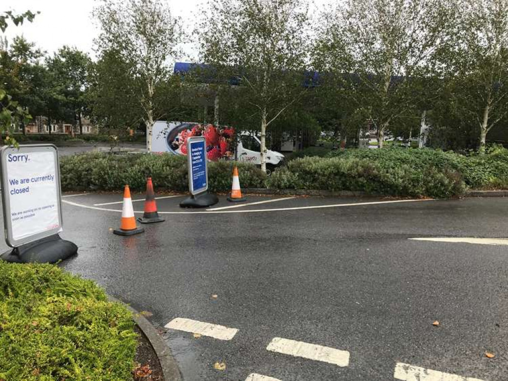 The Tesco petrol station in Shepton Mallet this afternoon