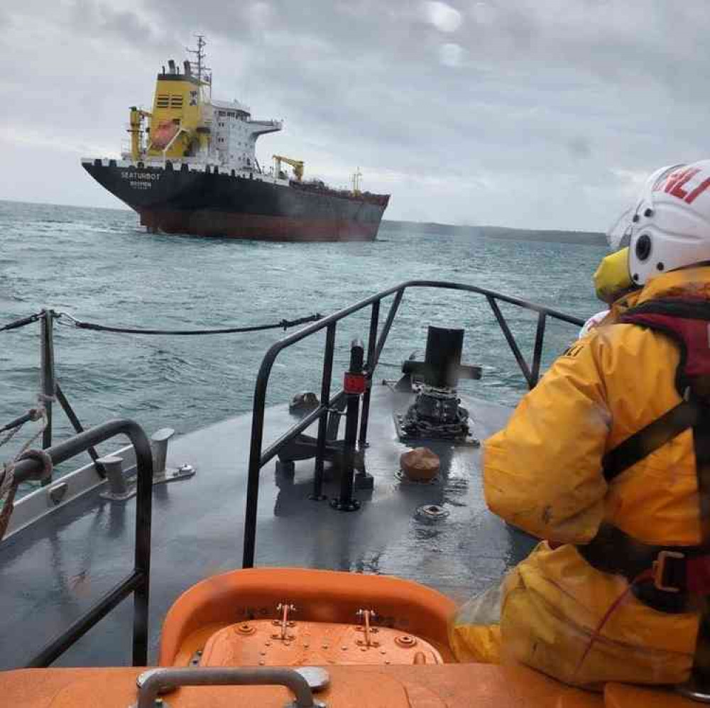 Image shows all-weather lifeboat Richard Cox Scott reaching the tanker Image shows all-weather lifeboat Richard Cox Scott reaching the tanker
