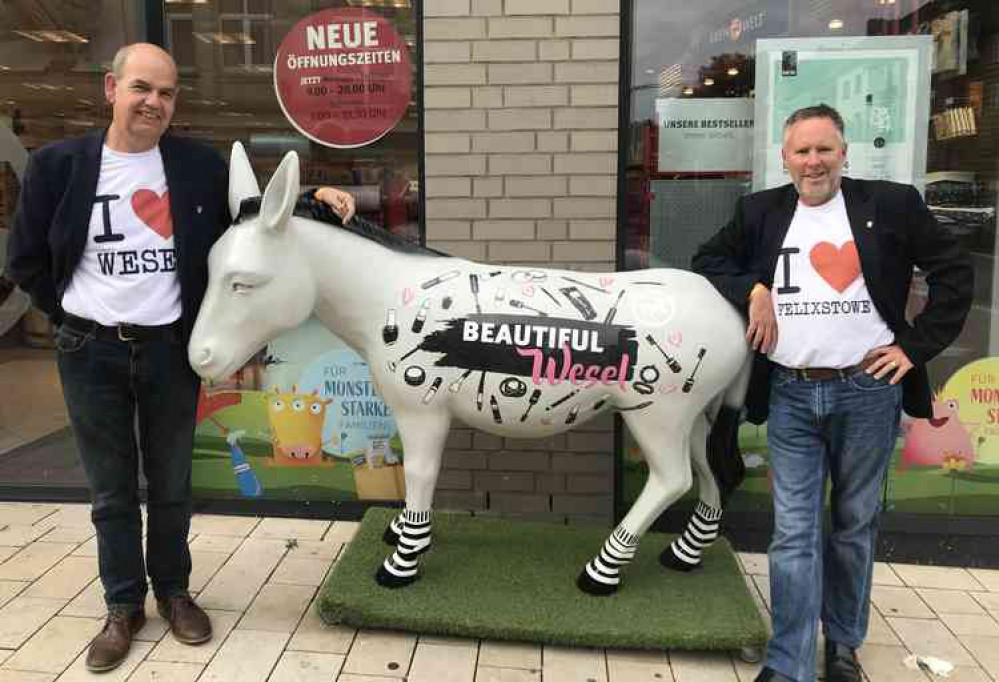 Current mayor Nick Barber and deputy Mark Jepson in Felixstowe's twin town Wessell