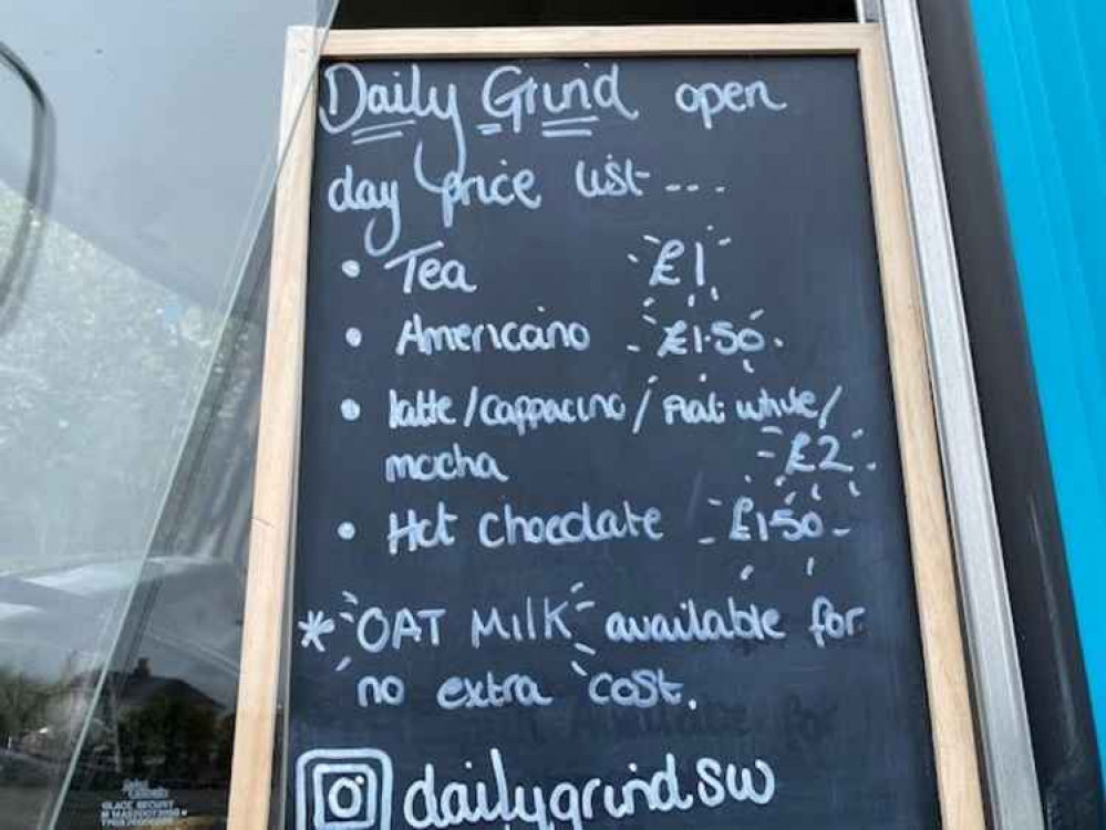 The menu at Daily Grind.