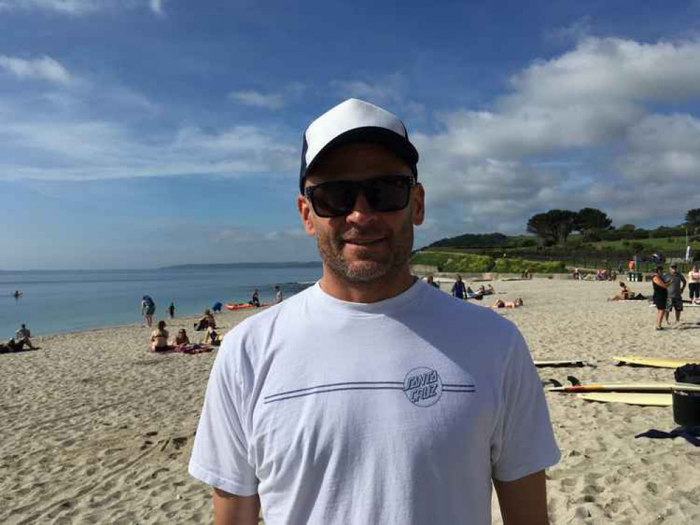 SAS CEO Hugo Tagholm at the SAS mass paddleout at Gyllyngvase Beach, Falmouth (Image: Richard Whitehouse/LDRS).