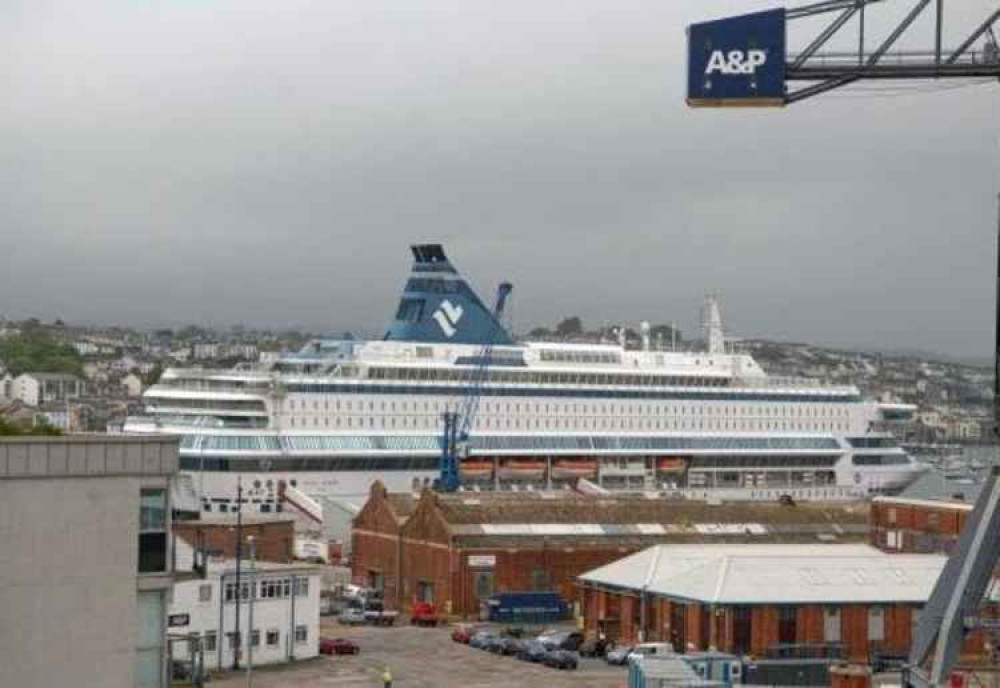 Police were living on a ferry docked in Falmouth. Photo Kathy White.