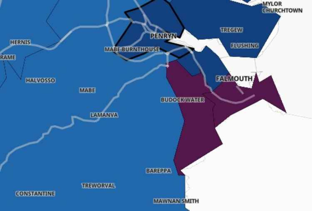 Falmouth covid case map.