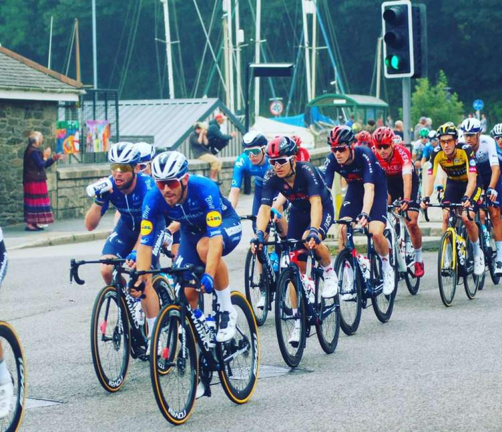 Photo of the cyclists going through Penryn, taken by Christopher Thom.