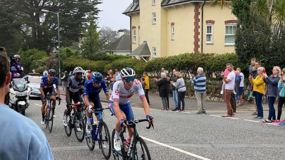 Photo of the cyclists going through Falmouth, taken by Kevin Bishop.