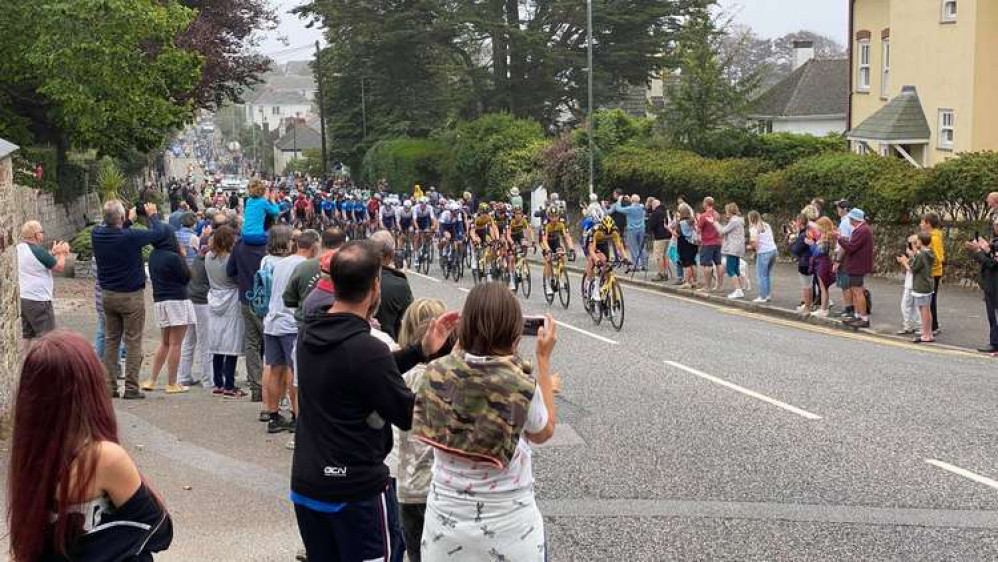 Photo of the cyclists going through Falmouth, taken by Kevin Bishop.