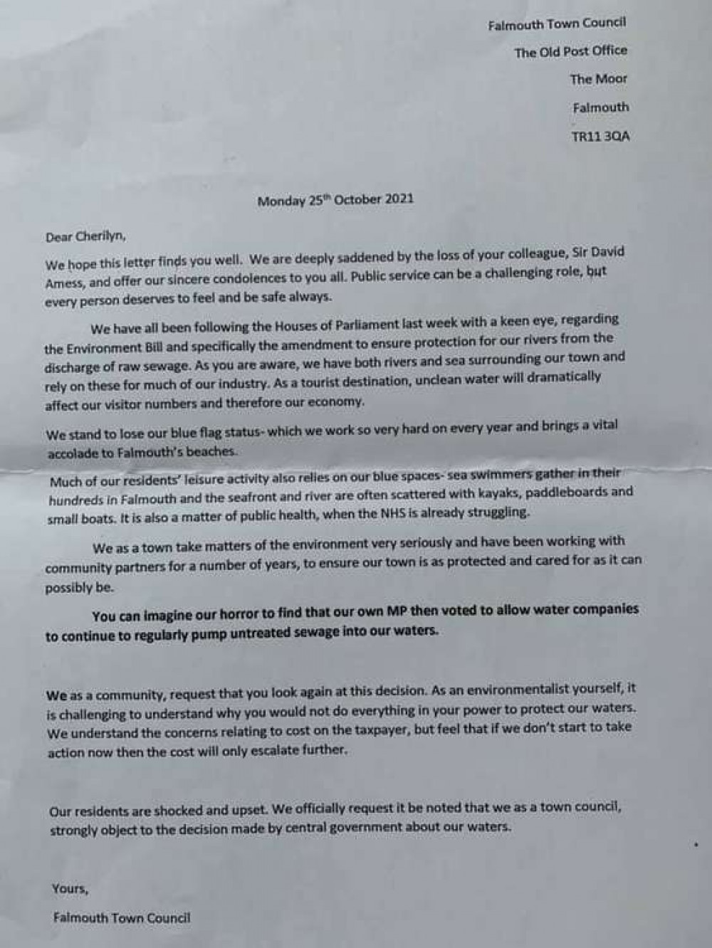 The letter in full. The letter in full.