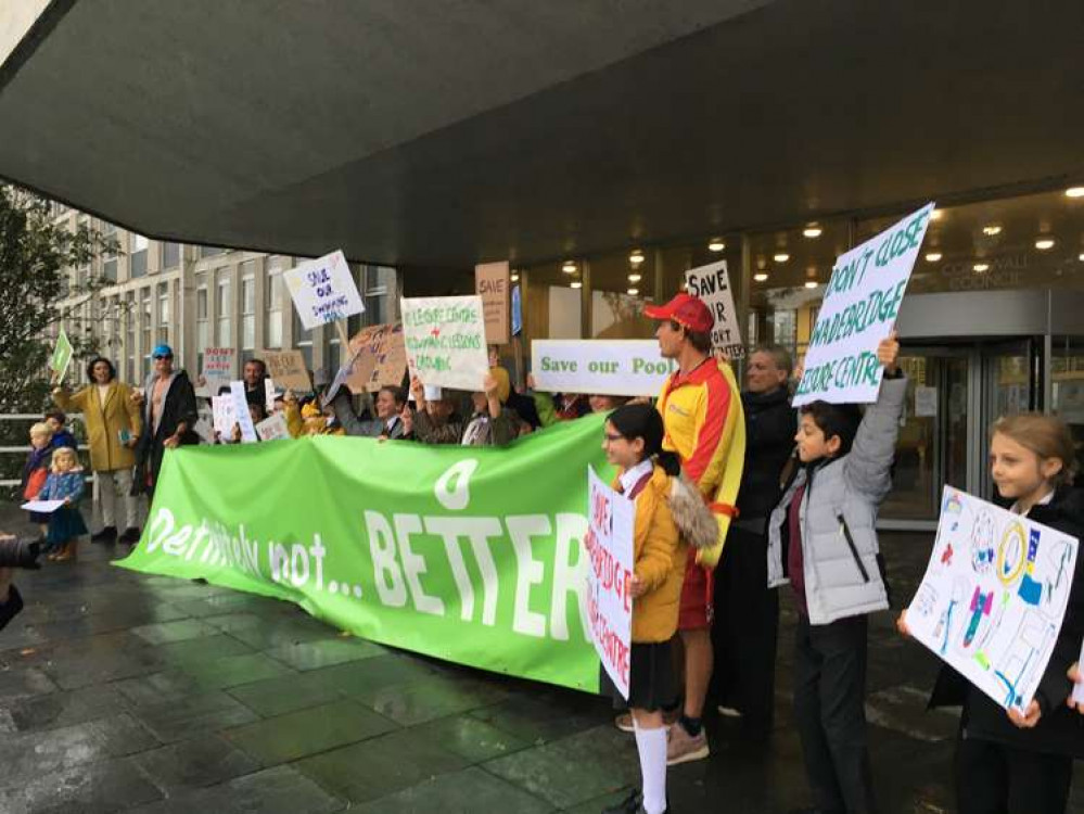 The recent leisure centre protest at County Hall, Truro (Image: Richard Whitehouse/LDRS).