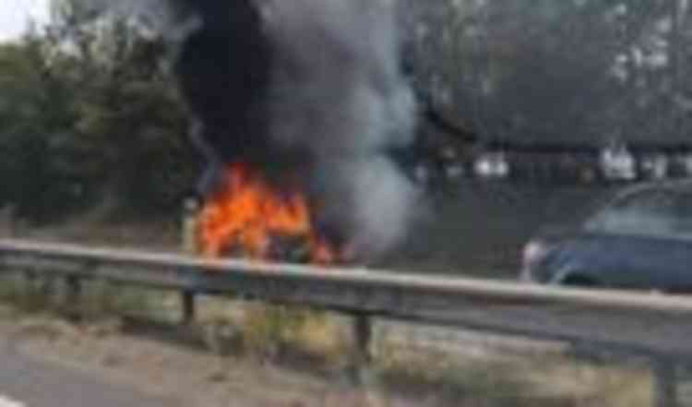 Car fire on A14 near Felixstowe Saturday afternoon