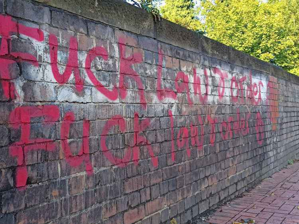 This slogan has since been removed from Cogan roundabout. The scrub marks remain.