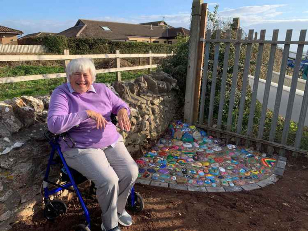 Margaret Robinson, 85, painted stones for the display