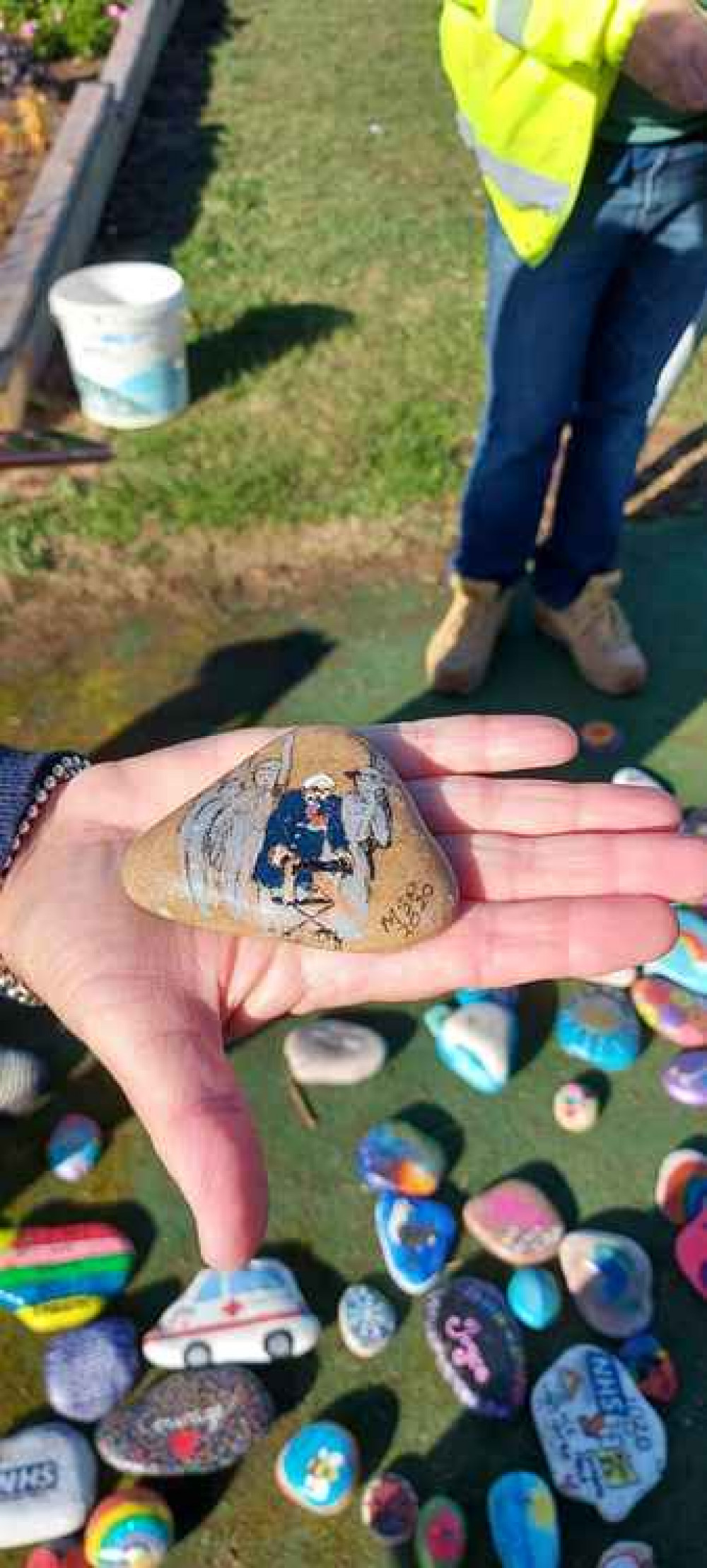 Margaret Robinson painted Captain Tom on one of her stones