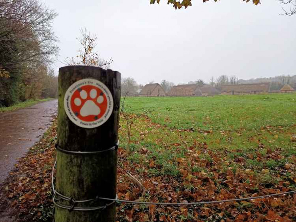 The red signs indicate that dogs must be kept on a leash in that area of the park