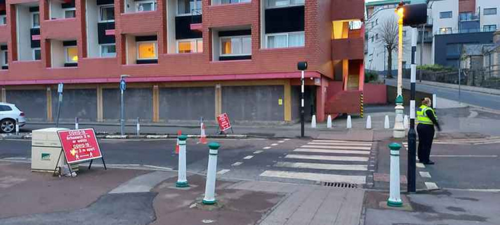 Cones have been placed along the road