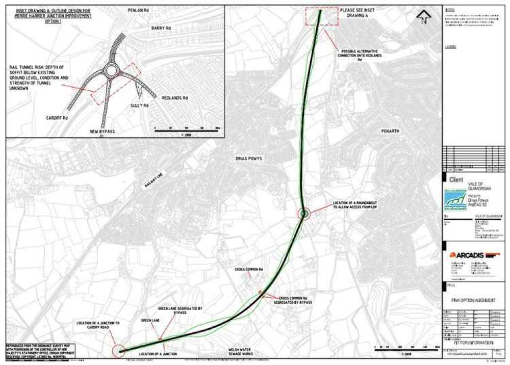 A map showing the proposed Dinas Powys bypass with a roundabout linking to Murch Road (Picture: Arcadis Consulting)