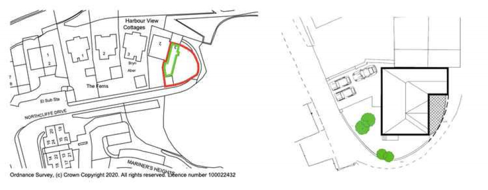 The existing site plan (left) alongside the approved site plan.