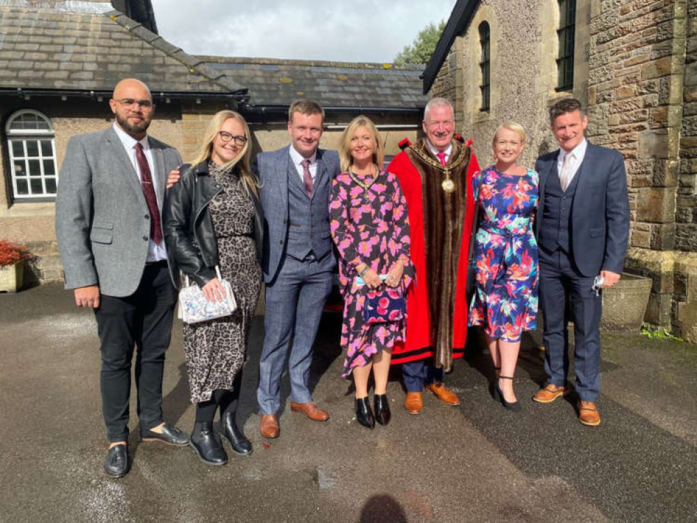 Cllr Buckley with wife Samantha, children, and in-laws.