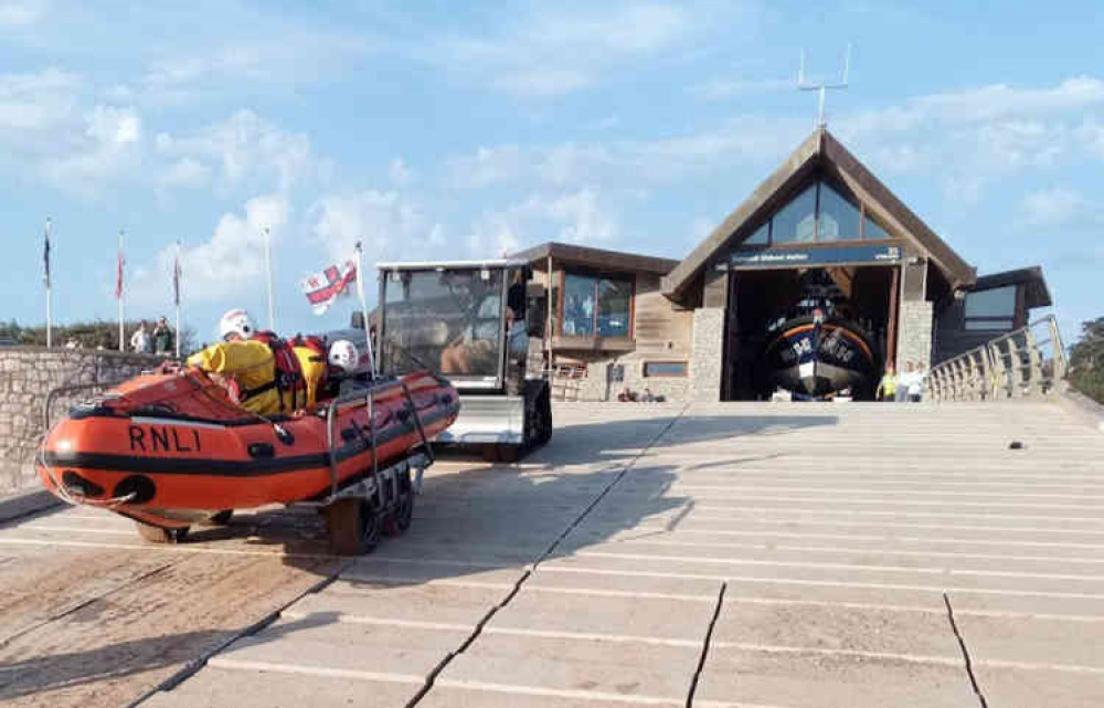 Exmouth RNLI Inshore Lifeboat on launch