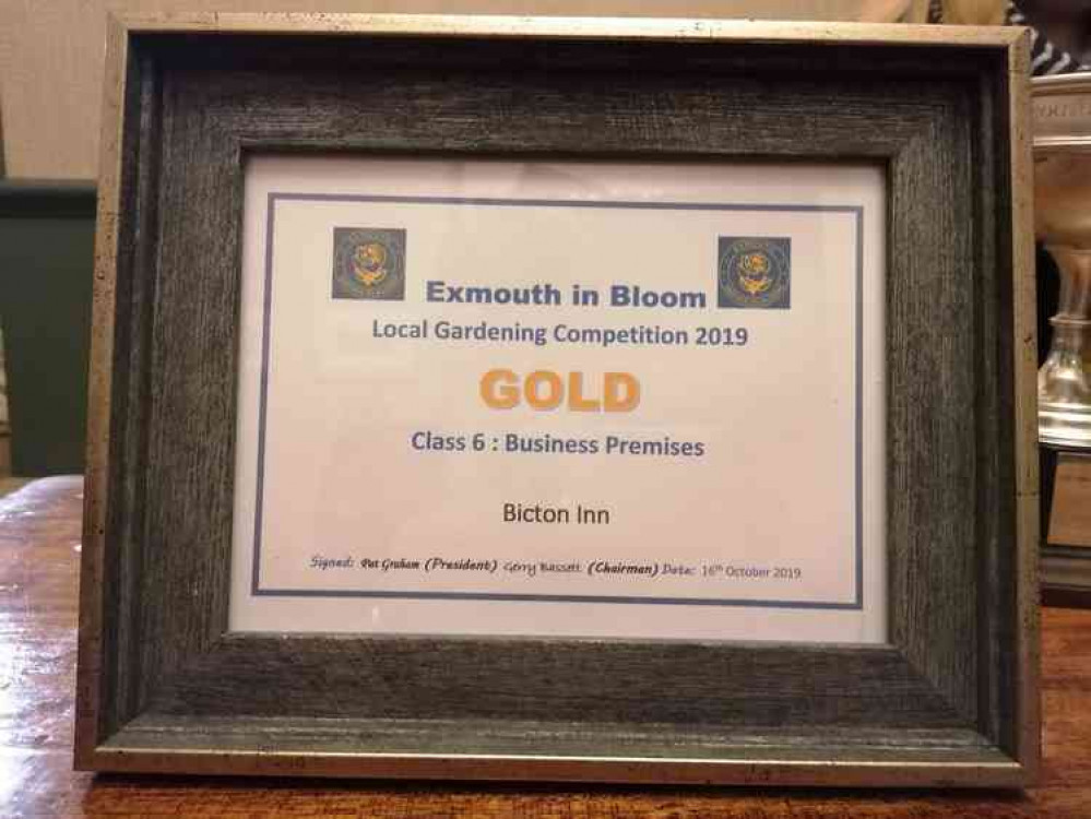 The Bicton Inn's Gold Award. The Bicton Inn's Gold Award.