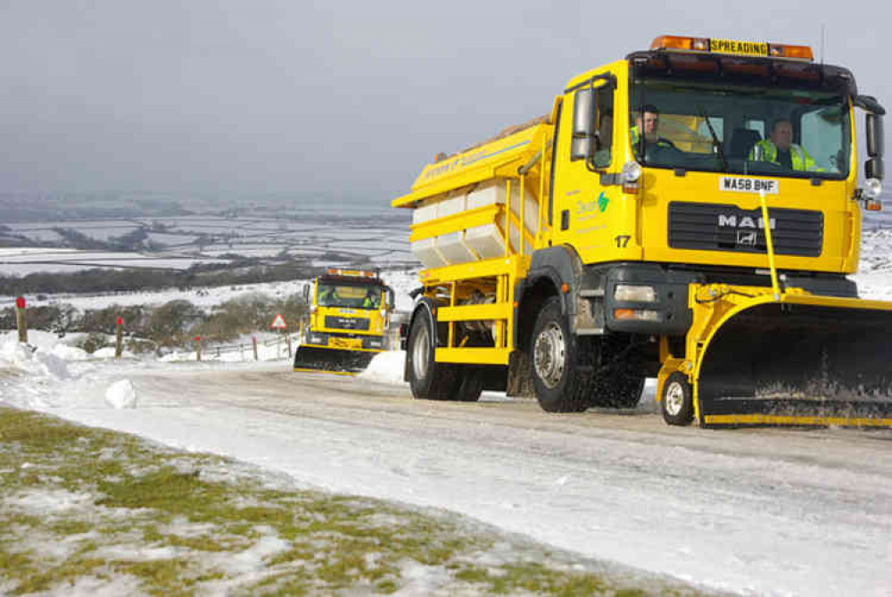 A Devon County Council gritter in the snow. Image courtesy of Devon County Council. A Devon County Council gritter in the snow. Image courtesy of Devon County Council.