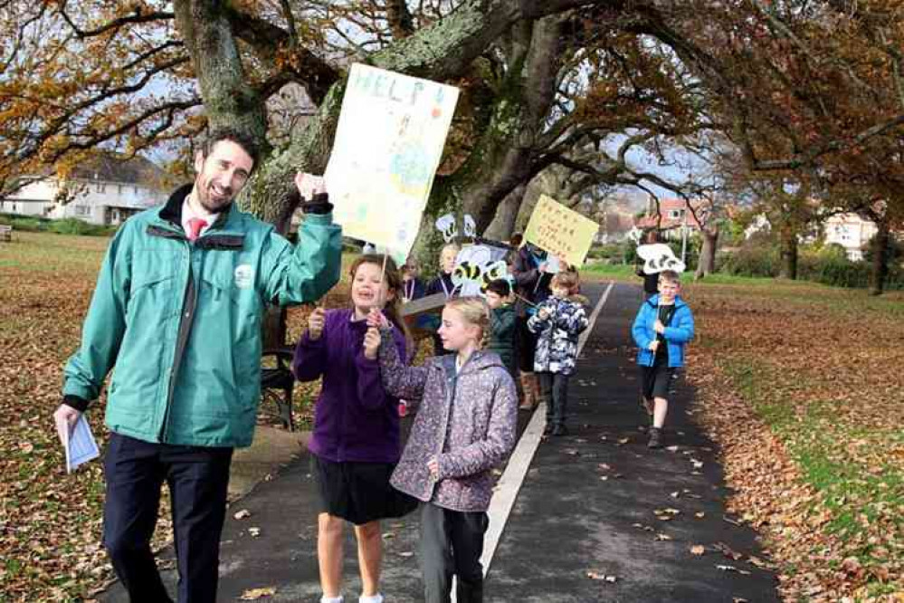 Headteacher Steve Hitchcock leads the protest march Headteacher Steve Hitchcock leads the protest march