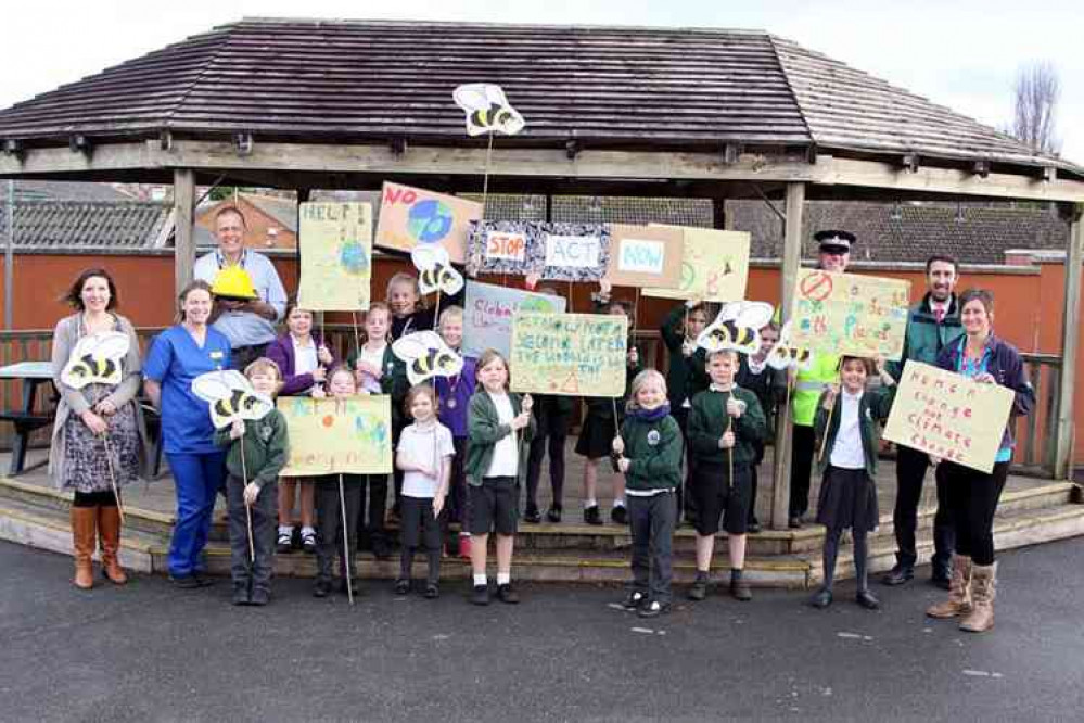 The school's Eco Champions lead the demonstration The school's Eco Champions lead the demonstration
