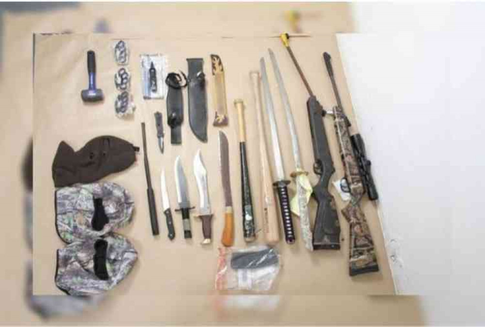 Weapons seized from gang members after their arrest on March 27, 2018.