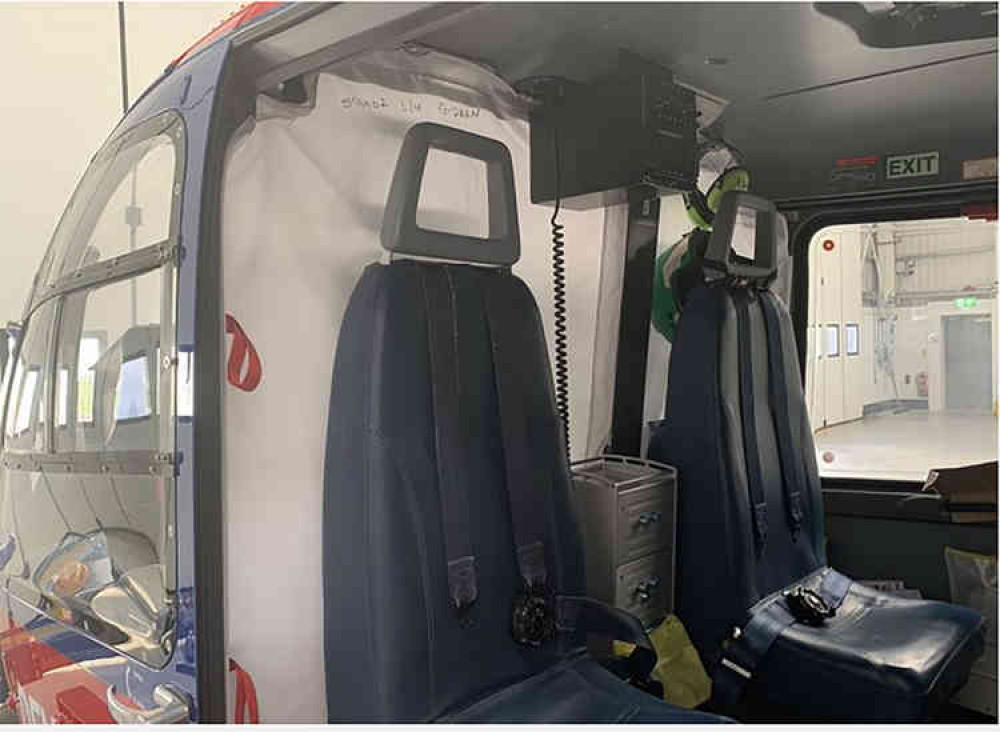 A new separation screen has been installed between the front and rear sections of the aircraft, which partitions-off the pilot cockpit from the patient treatment/paramedic area. Image courtesy of the Devon Air Ambulance Trust.