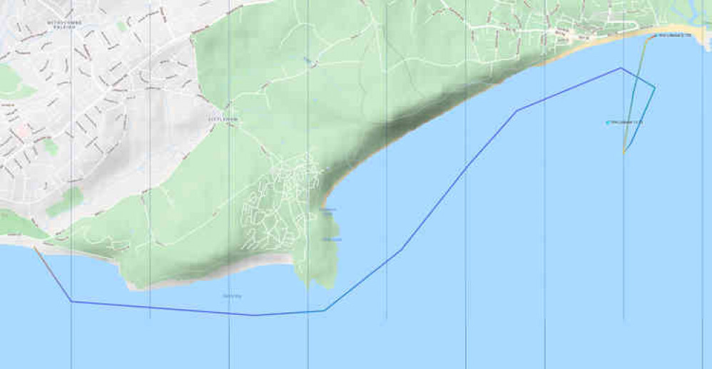 Route taken by Exmouth RNLI Inshore Lifeboat Peggy D during the rescue