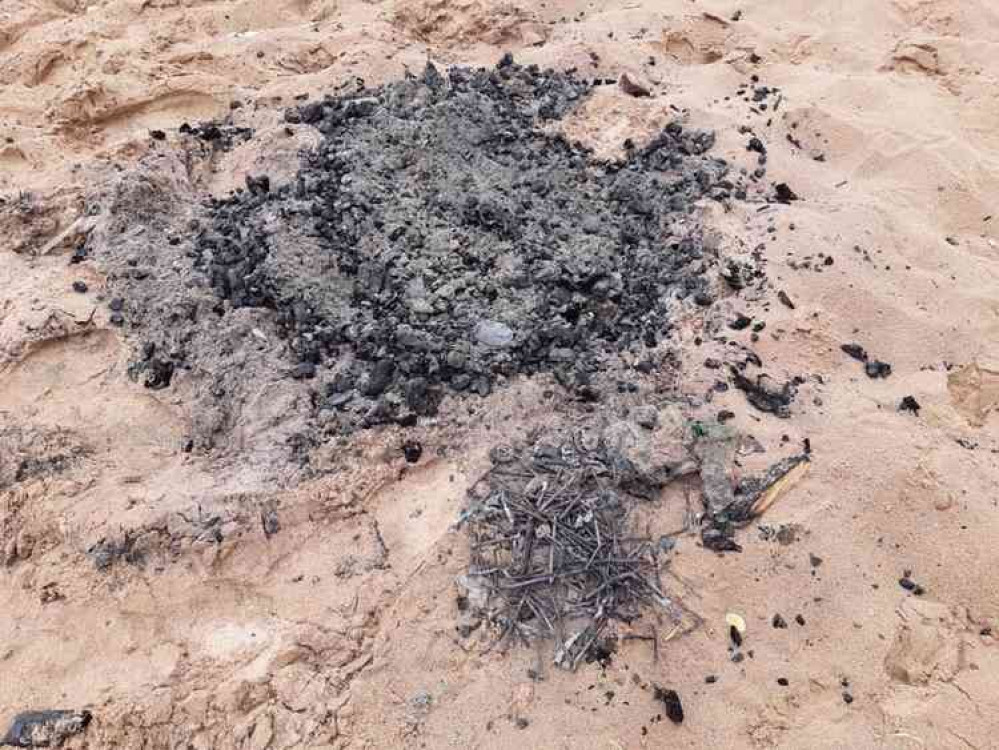 The burnt out bonfire was found opposite Ocean on Exmouth beach. The burnt out bonfire was found opposite Ocean on Exmouth beach.