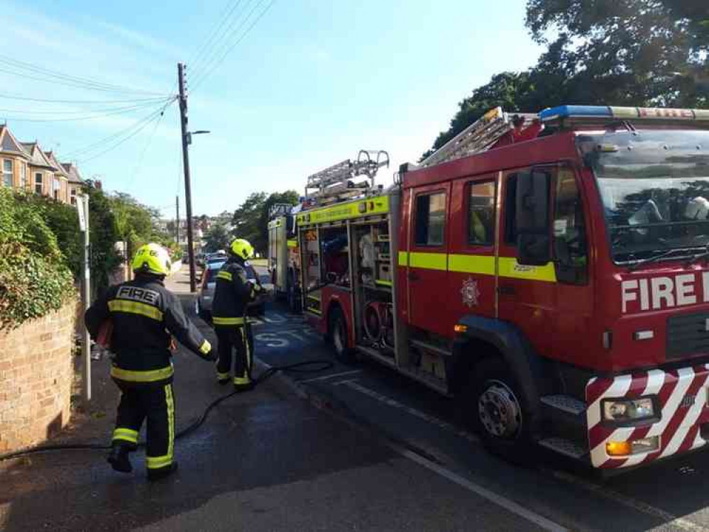 Firefighters at the scene in Budleigh Salterton. Picture courtesy of Devon and Somerset Fire and Rescue Service.