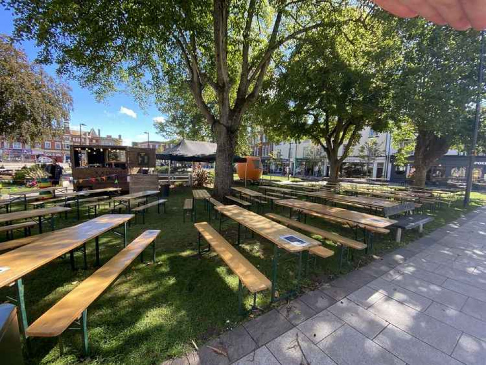 Spoken's Mini-mini Strandfest's seating set up and awaiting customers.