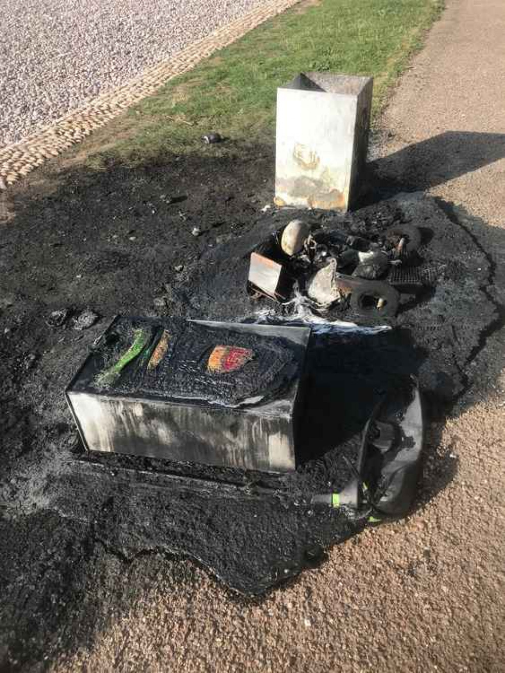 The burned out bin at Budleigh Lime Kiln. Image courtesy of EDDC.