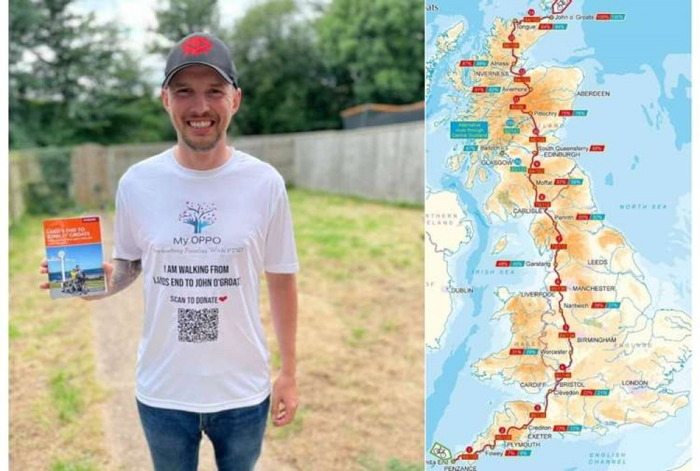 L: Royal Marine Kheiron Howard. R: The route from Land's End to John O'Groats L: Royal Marine Kheiron Howard. R: The route from Land's End to John O'Groats