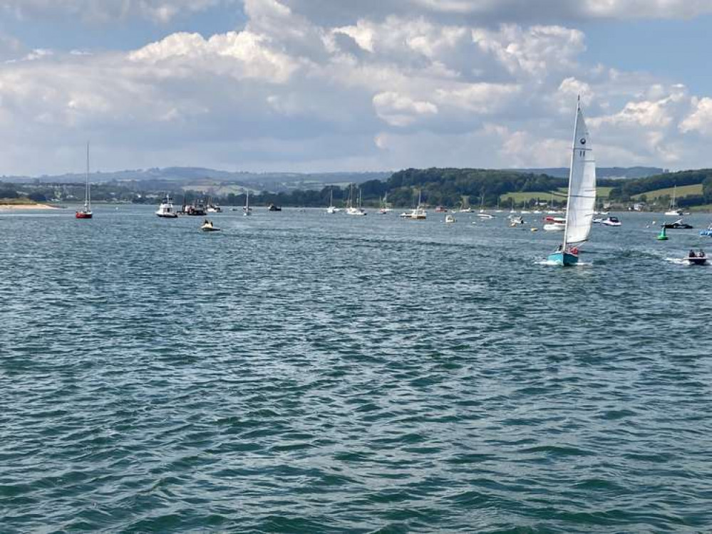 Katie's 26-foot Morgan Giles yacht named 'Falanda' passed Exmouth beach on Wednesday 30 June