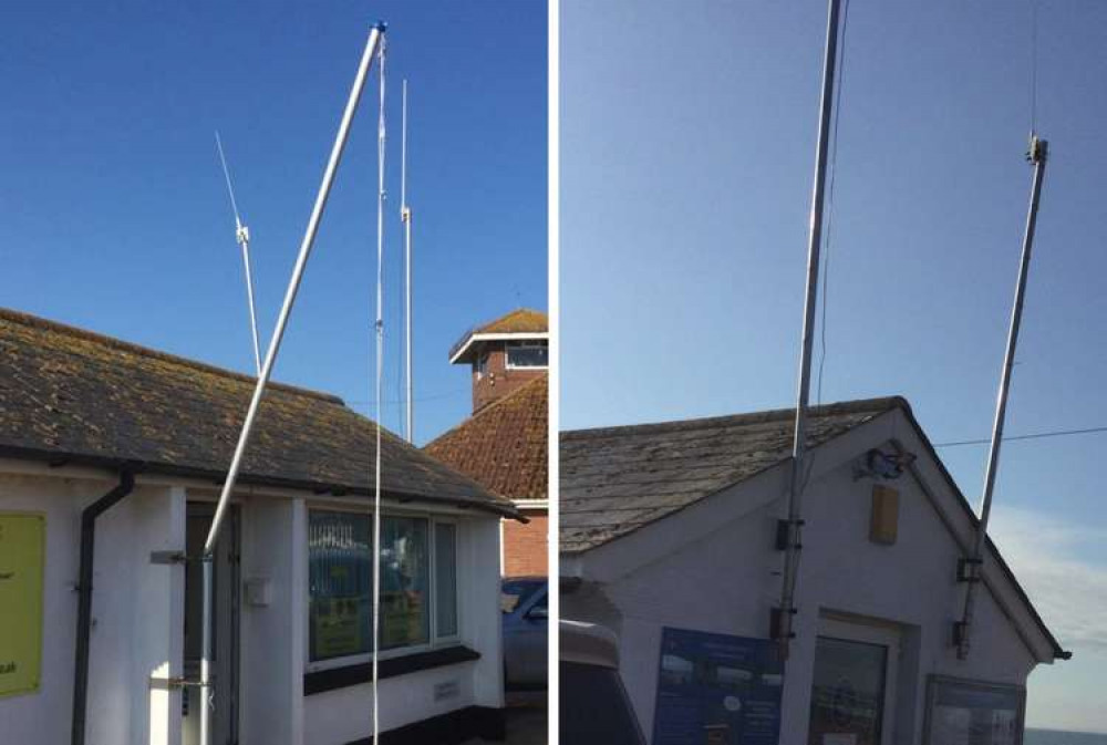 Left: The damaged flagpole. Right: The damaged radio mast. Credit: NCI Exmouth