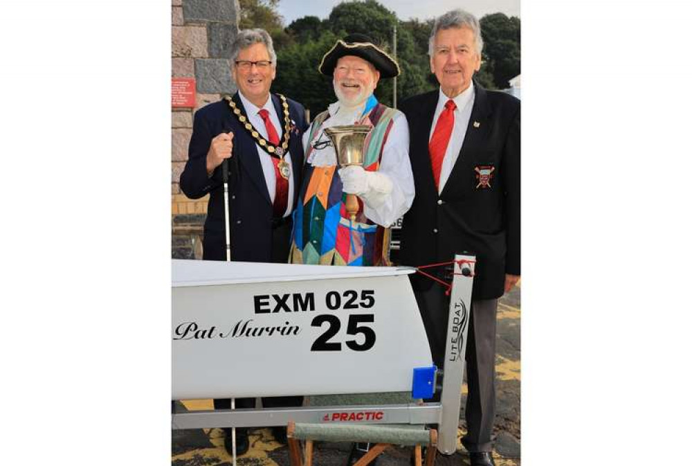 The boat naming ceremony with Exmouth Mayor Steve Gazzard, Town Crier Roger Bourgoin, and Keith Murrin. Credit: Tom Hurley