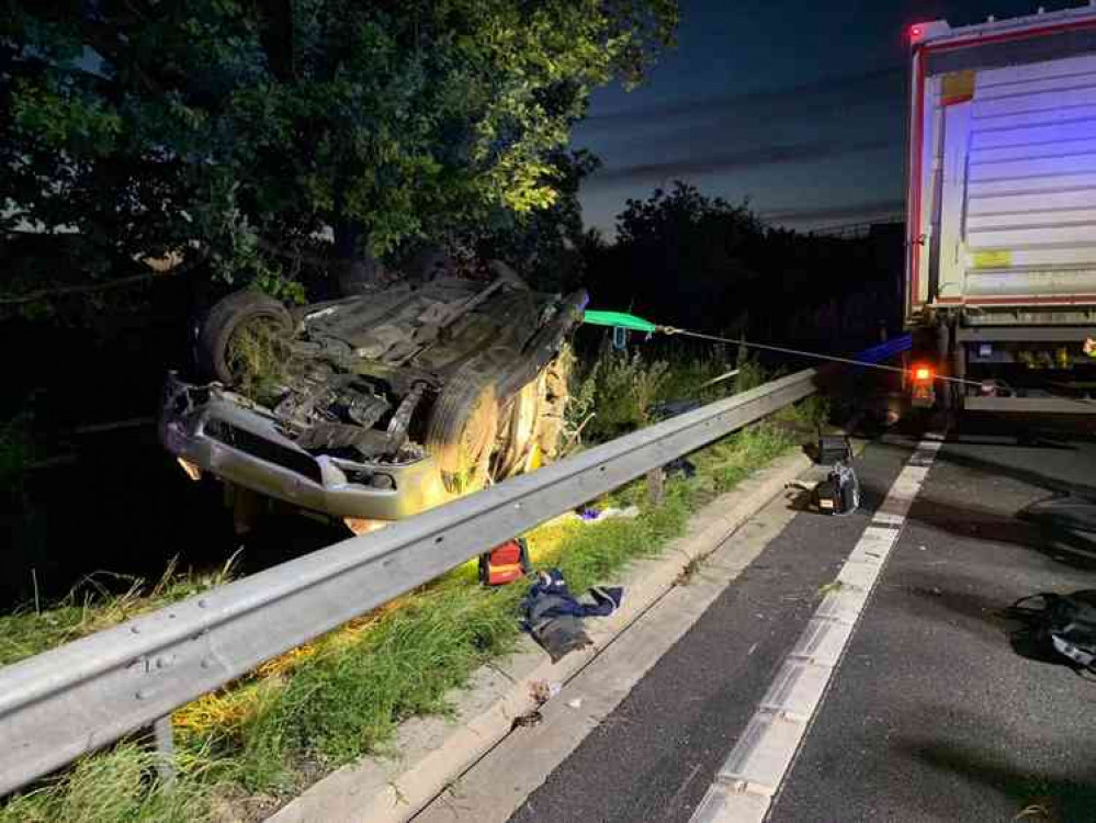 The car was flipped onto its roof The car was flipped onto its roof