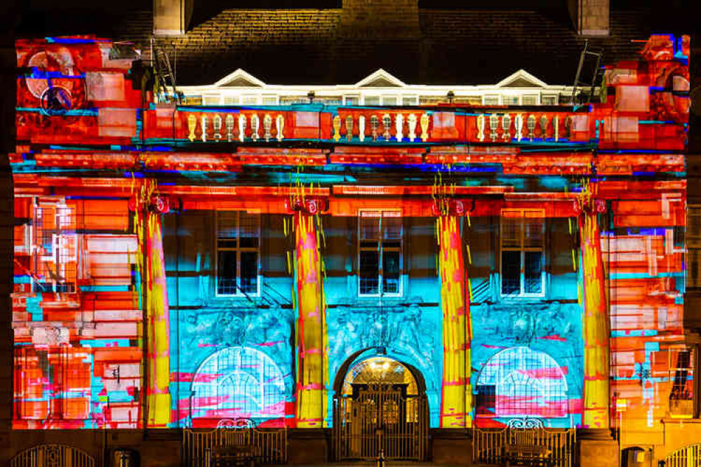 Spectacular show over Municipal Building during a previous Lumen. Photo credit: Peter Robinson