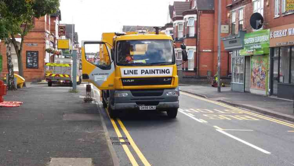 Line painting on Edleston Road today Line painting on Edleston Road today