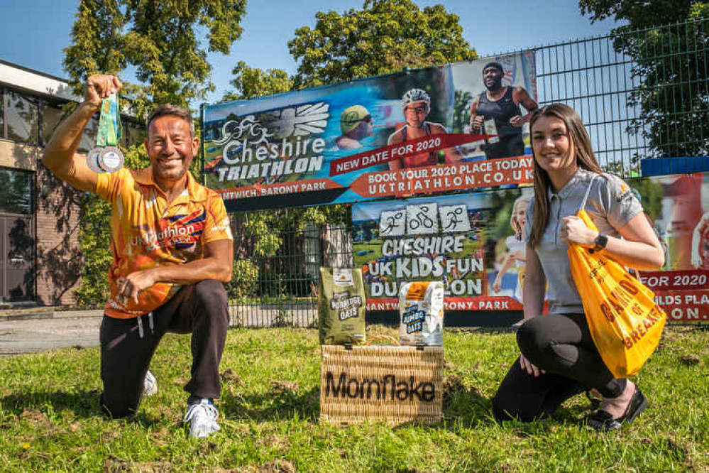 UK Triathlon event director Vic Bickerton and Erin Mooney from Mornflake's sales and marketing department.