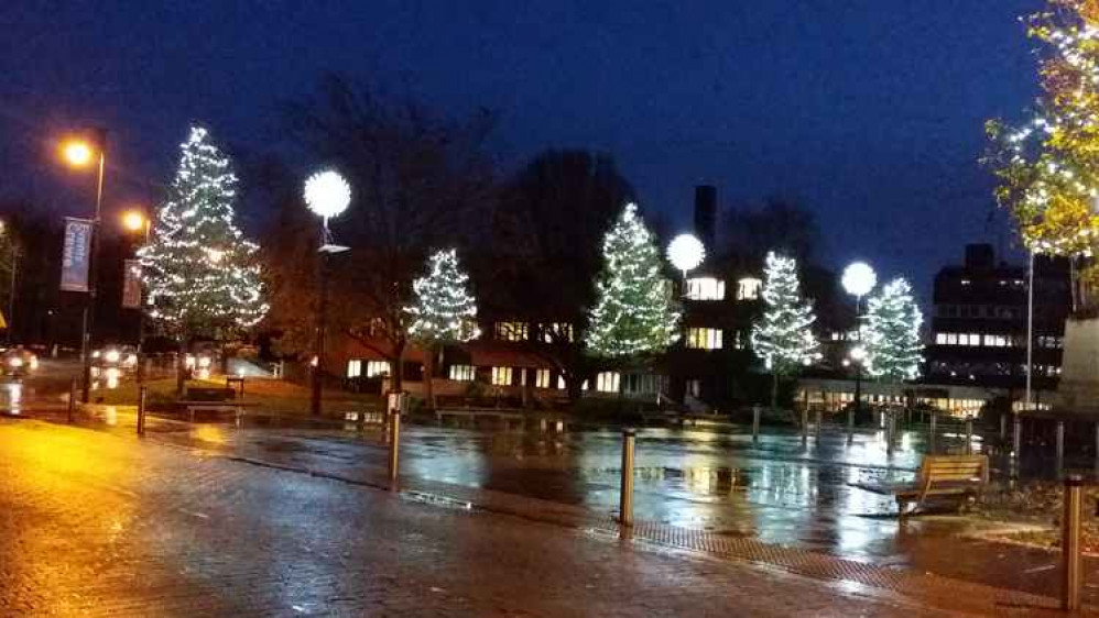 Memorial Square's Christmas lights.