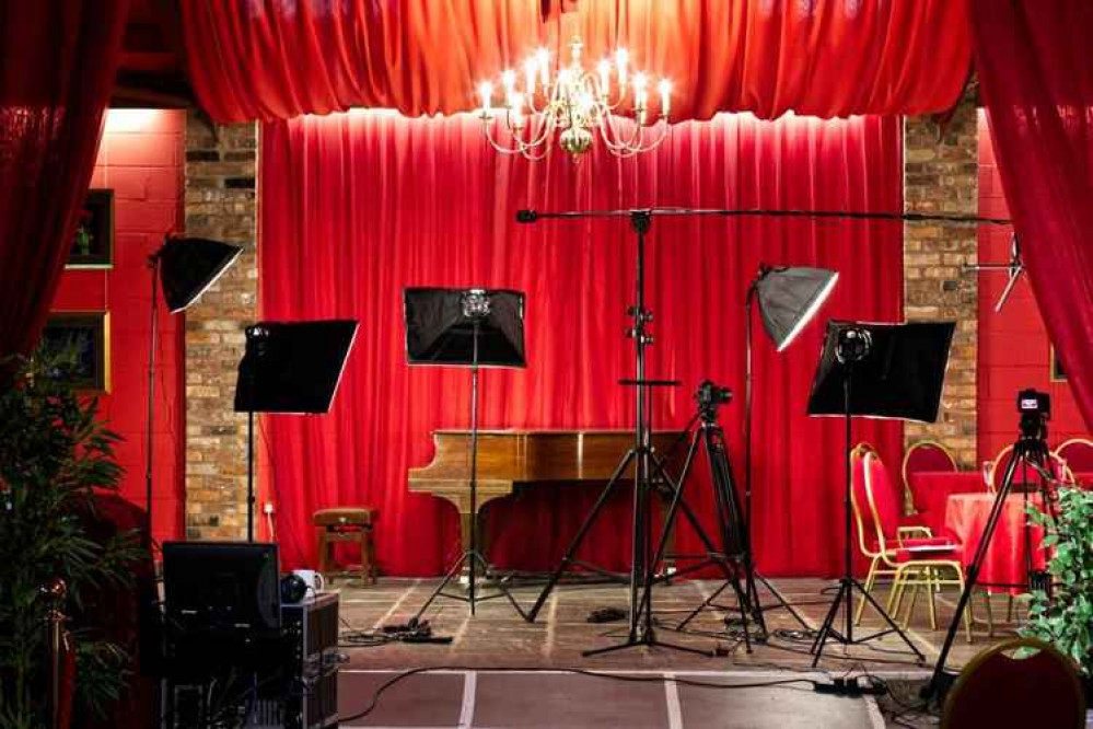 Lights, camera, action – the theatre all set up to beam workshops into classrooms. Lights, camera, action – the theatre all set up to beam workshops into classrooms.