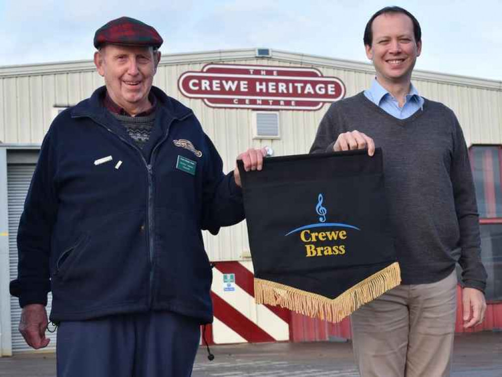 Gordon Heddon, Chairman, Crewe Heritage Centre, and Matt Pithers, Musical Director, Crewe Brass in front of Exhibition Hall at Crewe Heritage Centre Gordon Heddon, Chairman, Crewe Heritage Centre, and Matt Pithers, Musical Director, Crewe Brass in front of Exhibition Hall at Crewe Heritage Centre