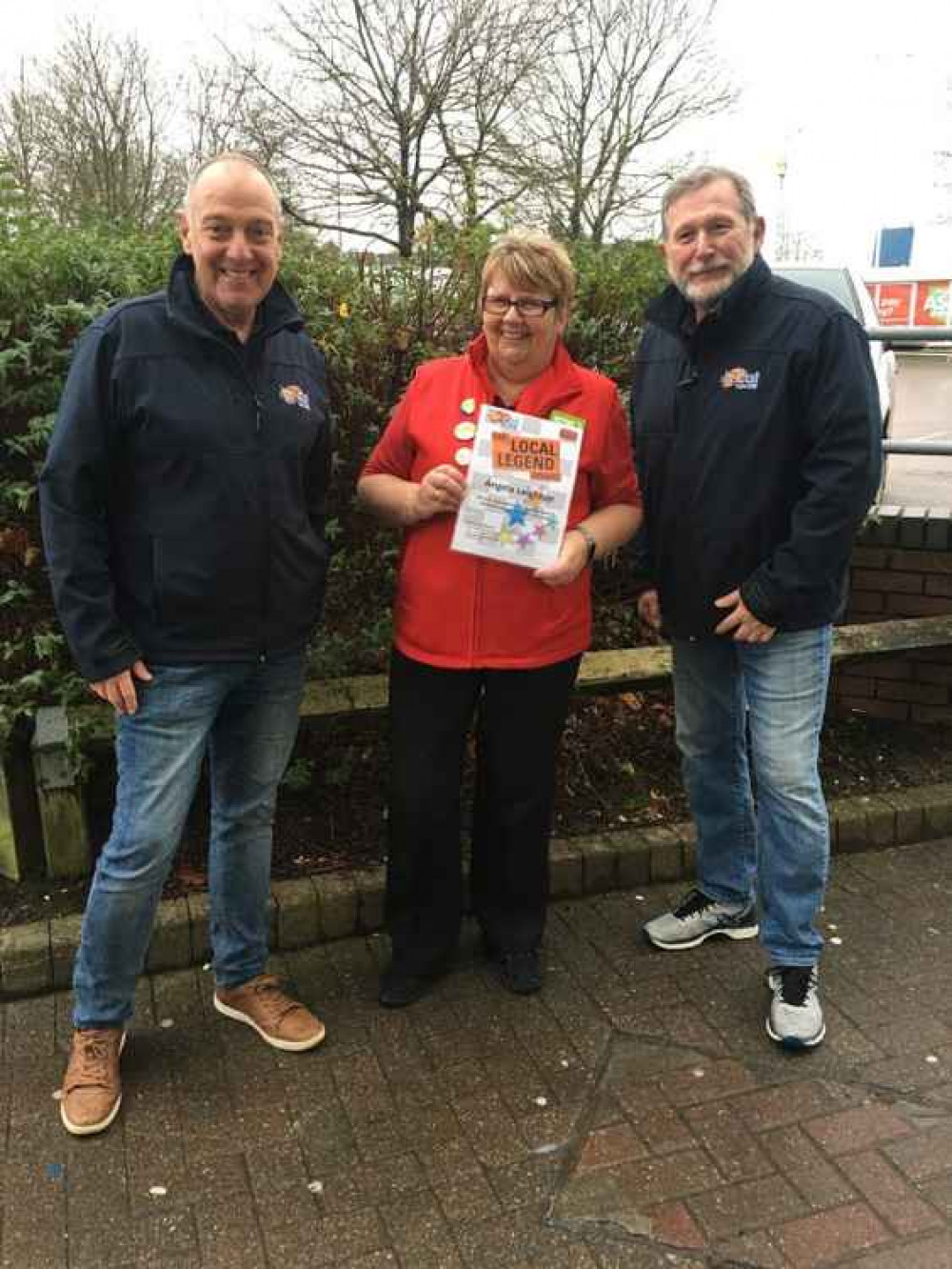 Angela Leighton with Dave Foulkes (presenter at The Cat) and Chris Cadman (Cat MD)